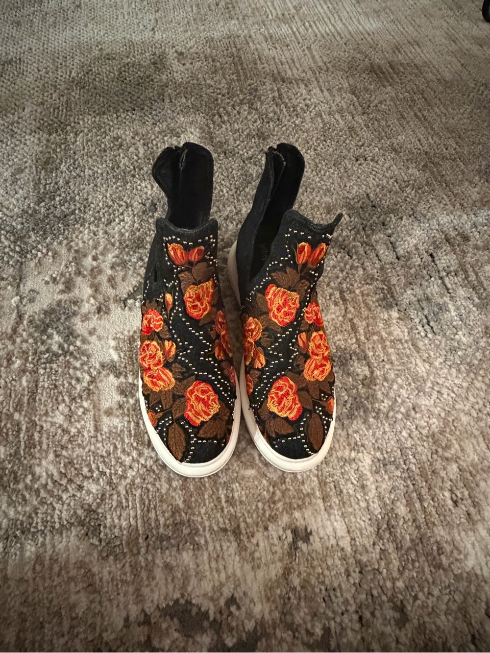Jeffrey Campbell Slip-On Women's Sneakers with Orange Floral Embroidery